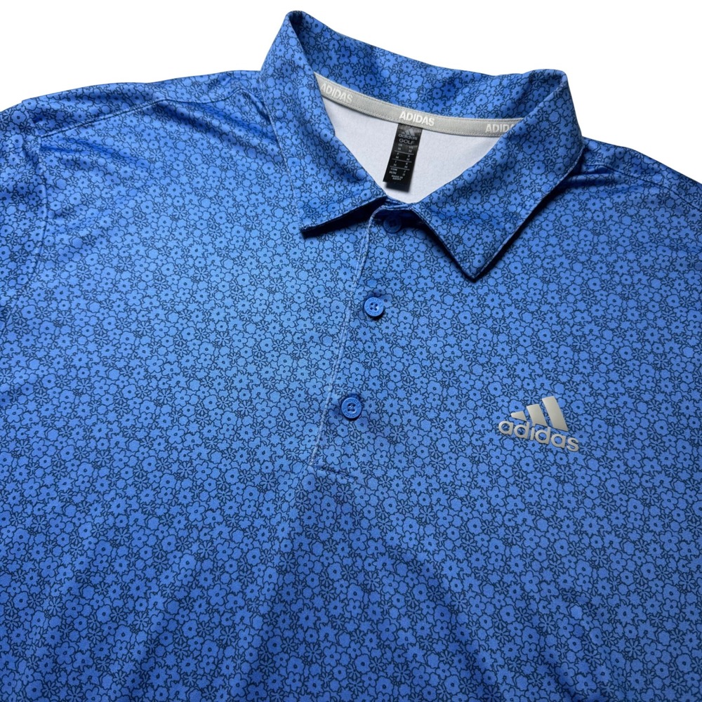 Adidas Golf Mens Size Medium Blue Floral Polo Shirt Performance Athletic